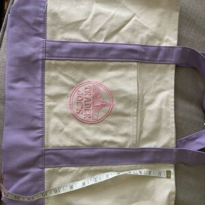 NEW LARGE Trader Joe's Lavender and Cream Tote Bag